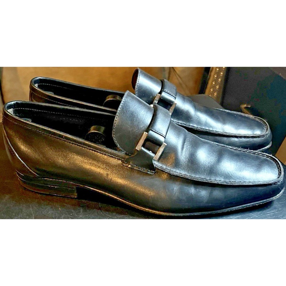 Fratelli Rossetti Made In Italy Black Leather Loafer SilverBit Strap Men's Sz. 9